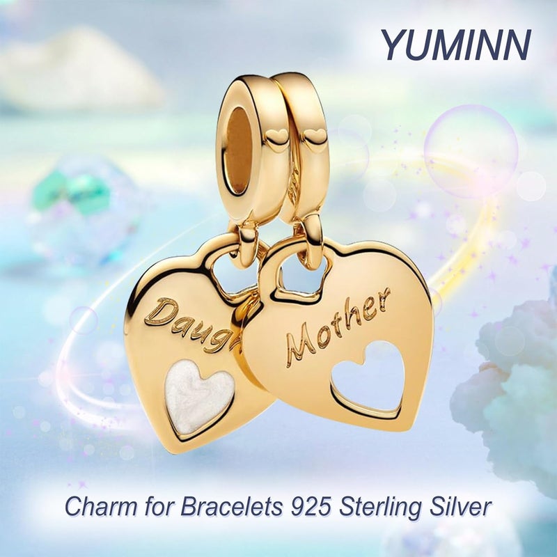 YUMINN 925 Sterling Silver Charms for Bracelets Gold Love and Heart Charms Cherry Blossom Dangle Beads Jewelry for Women - Image 2